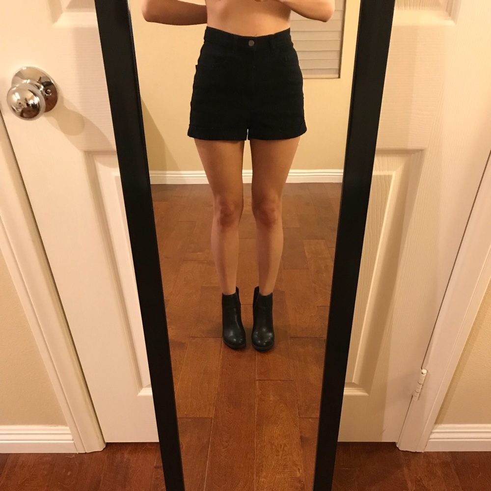 American Apparel Denim High-Waist Cuff Shorts